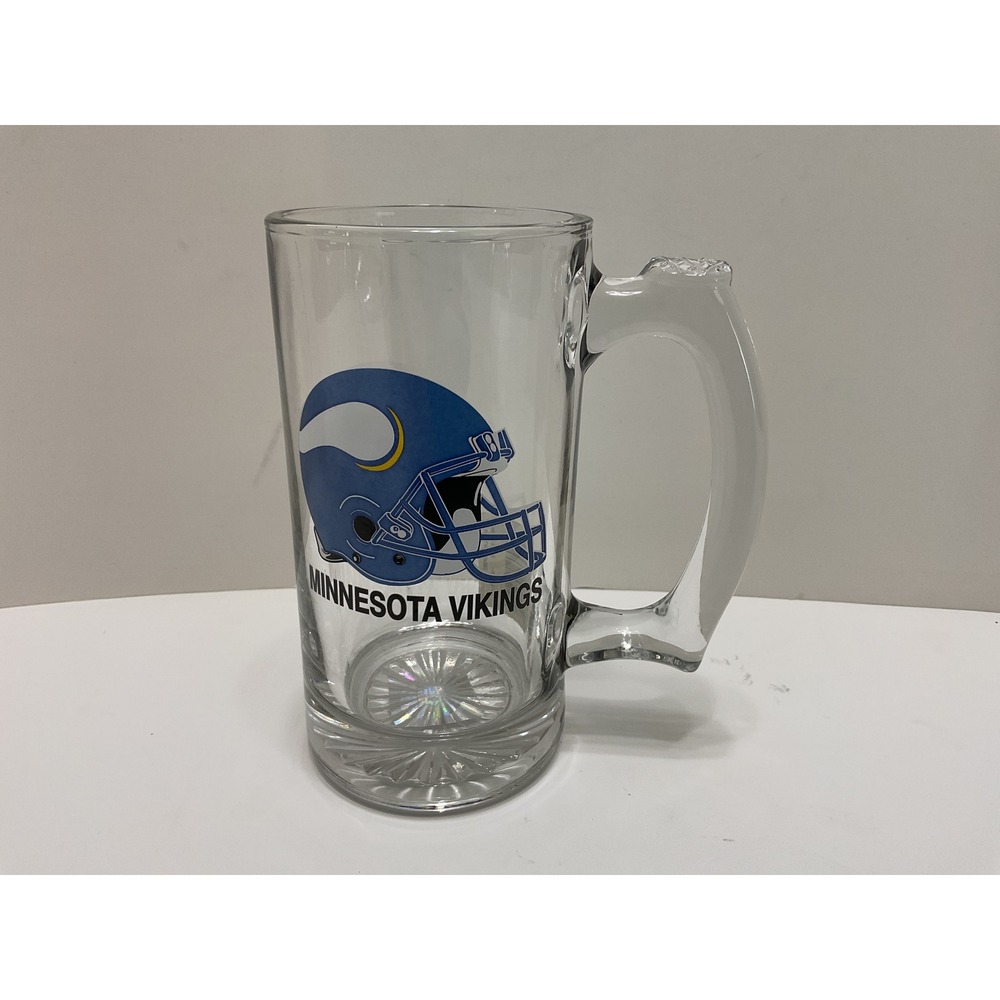 Minnesota Vikings NFL 13 oz Glass Sport Mug Clear Beer Stein Helmet Logo‎ New
